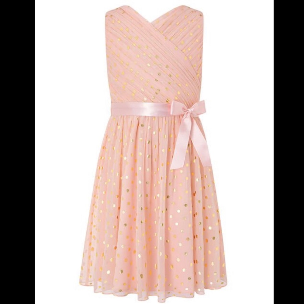Monsoon “Mabel gold spot wrap dress” in pink. Perfect flower girl dresses!